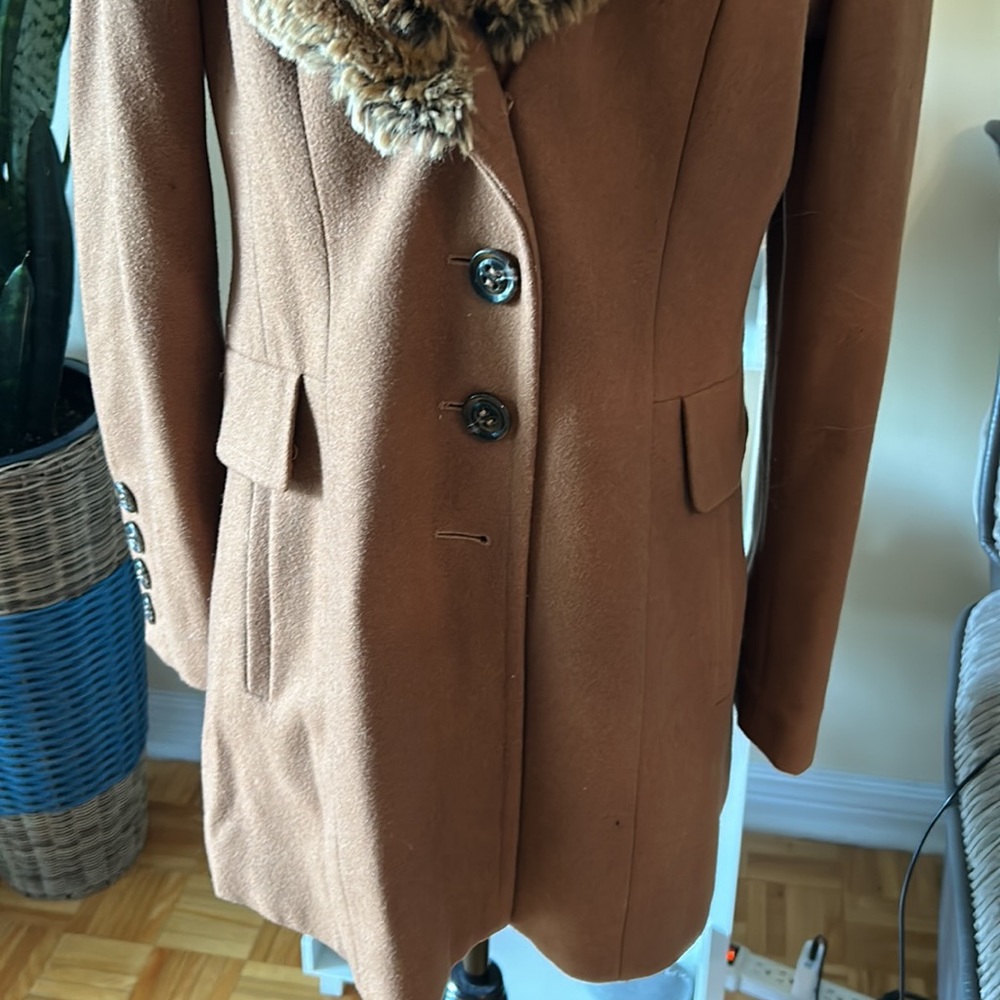 M COLLECTION vintage brown fitted coat with faux fur collar size medium - Picture 7 of 16